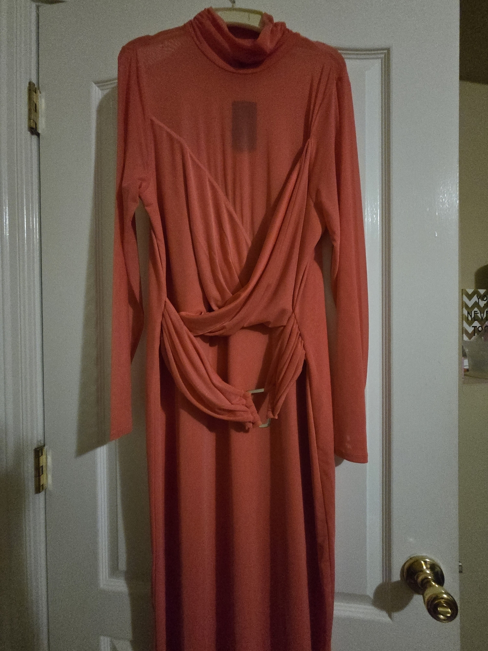 Eloquii Coral Long-Sleeve Draped Midi Dress